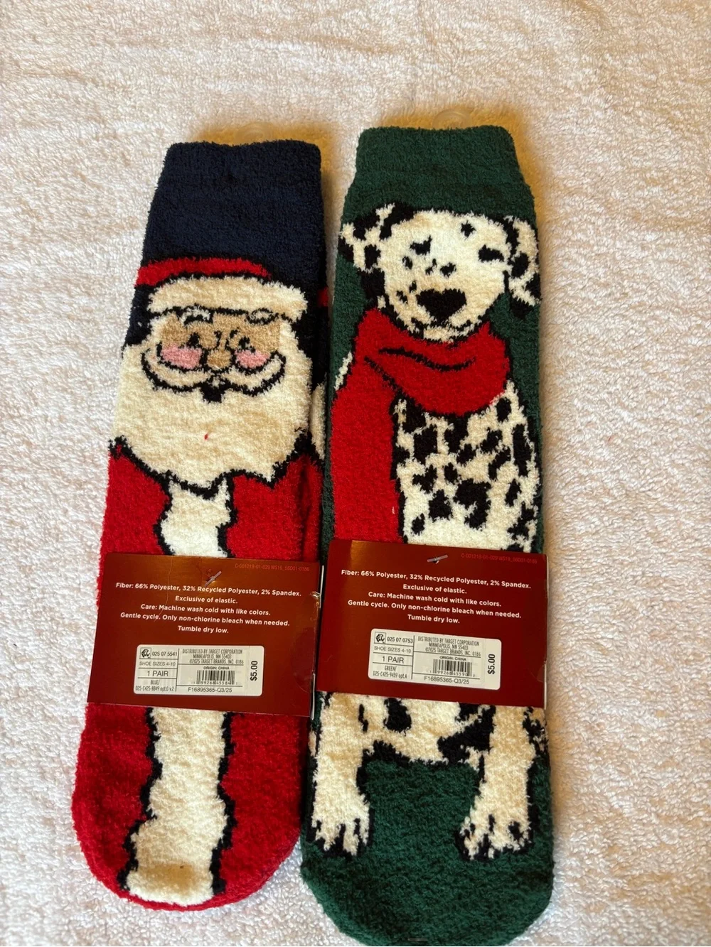 Wondershop Women's Super Soft Crew Socks - Santa Red & Dalmatian Green NEW